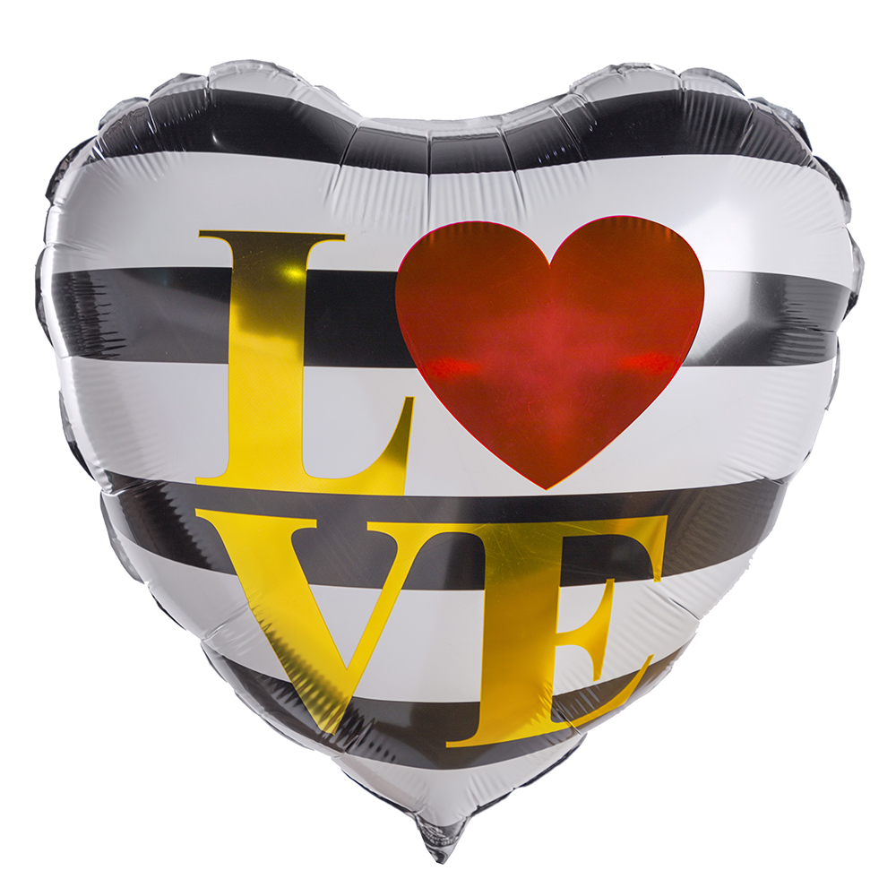Фольгированное сердце полосатое Love